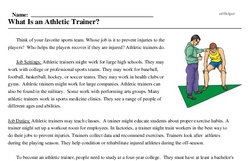 Print <i>What Is an Athletic Trainer?</i> reading comprehension.