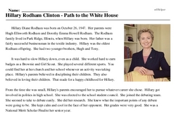 Print <i>Hillary Rodham Clinton - Path to the White House</i> reading comprehension.