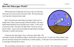 Print <i>How Do Telescopes Work?</i> reading comprehension.