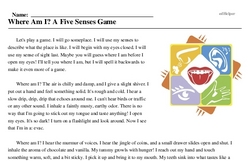 Print <i>Where Am I? A Five Senses Game</i> reading comprehension.