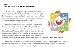 Print <i>What Is This? A Five Senses Game</i> reading comprehension.