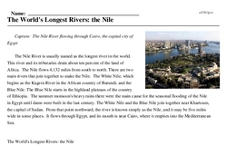 Print <i>The World's Longest Rivers: the Nile</i> reading comprehension.