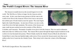 Print <i>The World's Longest Rivers: The Amazon River</i> reading comprehension.