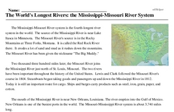 Print <i>The World's Longest Rivers: the Mississippi-Missouri River System</i> reading comprehension.