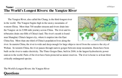 Print <i>The World's Longest Rivers: the Yangtze River</i> reading comprehension.