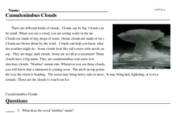 Print <i>Cumulonimbus Clouds</i> reading comprehension.