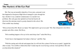 Print <i>The Mystery of the Eye Pad</i> reading comprehension.