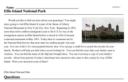 Print <i>Ellis Island National Park</i> reading comprehension.
