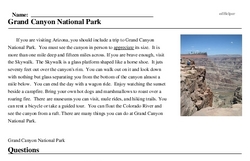 Print <i>Grand Canyon National Park</i> reading comprehension.