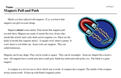 Print <i>Magnets Pull and Push</i> reading comprehension.