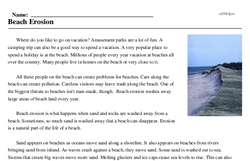 Print <i>Beach Erosion</i> reading comprehension.
