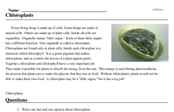 Print <i>Chloroplasts</i> reading comprehension.