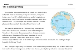 Print <i>The Challenger Deep</i> reading comprehension.