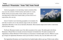 Print <i>America's Mountains: Some Tall, Some Small</i> reading comprehension.