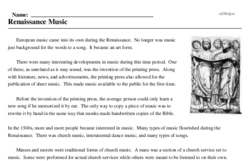 Print <i>Renaissance Music</i> reading comprehension.