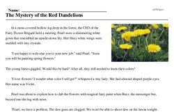 Print <i>The Mystery of the Red Dandelions</i> reading comprehension.