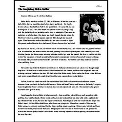 Print <i>The Inspiring Helen Keller</i> reading comprehension.