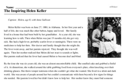 Print <i>The Inspiring Helen Keller</i> reading comprehension.