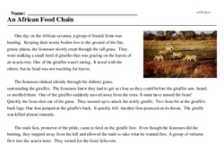 Print <i>An African Food Chain</i> reading comprehension.