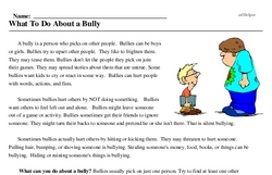 Print <i>What To Do About a Bully</i> reading comprehension.