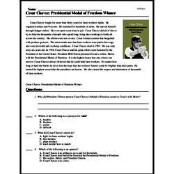 Print <i>Cesar Chavez: Presidential Medal of Freedom Winner</i> reading comprehension.
