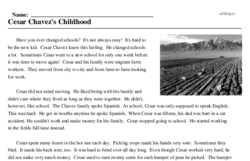 Print <i>Cesar Chavez's Childhood</i> reading comprehension.