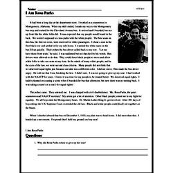 I Am Rosa Parks - Reading Comprehension Worksheet | edHelper