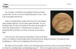 Print <i>Venus</i> reading comprehension.