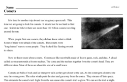 Print <i>Comets</i> reading comprehension.