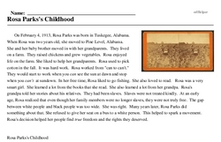 Print <i>Rosa Parks's Childhood</i> reading comprehension.