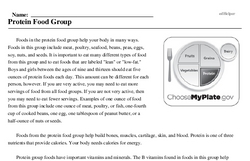 Print <i>Protein Food Group</i> reading comprehension.