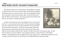 Print <i>Helen Keller and Dr. Alexander Graham Bell</i> reading comprehension.