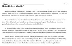 Print <i>Helen Keller's Mischief</i> reading comprehension.