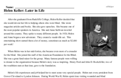 Print <i>Helen Keller: Later in Life</i> reading comprehension.