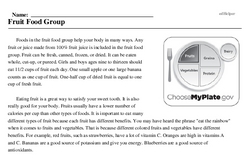 Print <i>Fruit Food Group</i> reading comprehension.