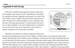 Print <i>Vegetable Food Group</i> reading comprehension.