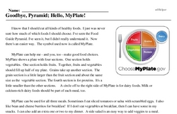 Print <i>Goodbye, Pyramid; Hello, MyPlate!</i> reading comprehension.