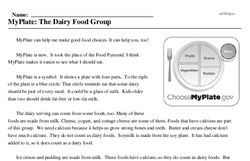 Print <i>MyPlate: The Dairy Food Group</i> reading comprehension.