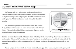 Print <i>MyPlate: The Protein Food Group</i> reading comprehension.