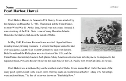 Print <i>Pearl Harbor, Hawaii</i> reading comprehension.