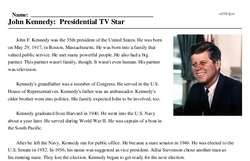 Print <i>John Kennedy: Presidential TV Star</i> reading comprehension.