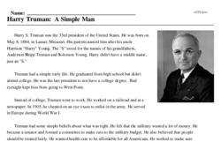 Print <i>Harry Truman: A Simple Man</i> reading comprehension.