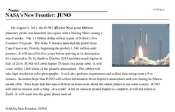 Print <i>NASA's New Frontier: JUNO</i> reading comprehension.