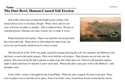 Print <i>The Dust Bowl, Human-Caused Soil Erosion</i> reading comprehension.