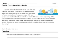 Print <i>Double Check Your Dairy Foods</i> reading comprehension.