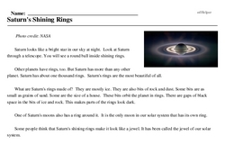 Print <i>Saturn's Shining Rings</i> reading comprehension.