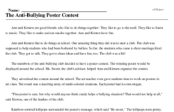 Print <i>The Anti-Bullying Poster Contest</i> reading comprehension.