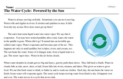 Print <i>The Water Cycle: Powered by the Sun</i> reading comprehension.