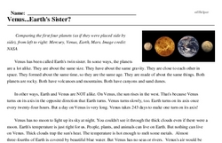 Print <i>Venus...Earth's Sister?</i> reading comprehension.