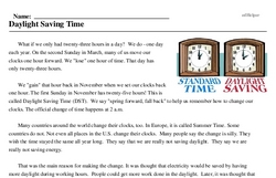 Daylight Saving Time - Reading Comprehension Worksheet | edHelper